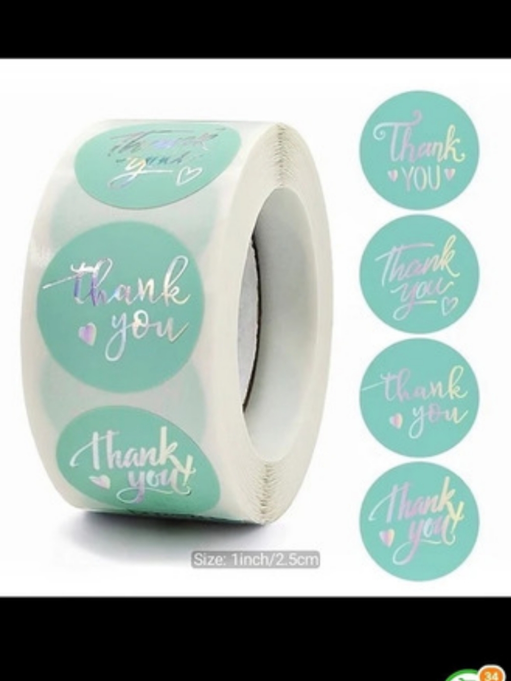 Thank You Stickers Turquoise & Silver 500 PCs New
